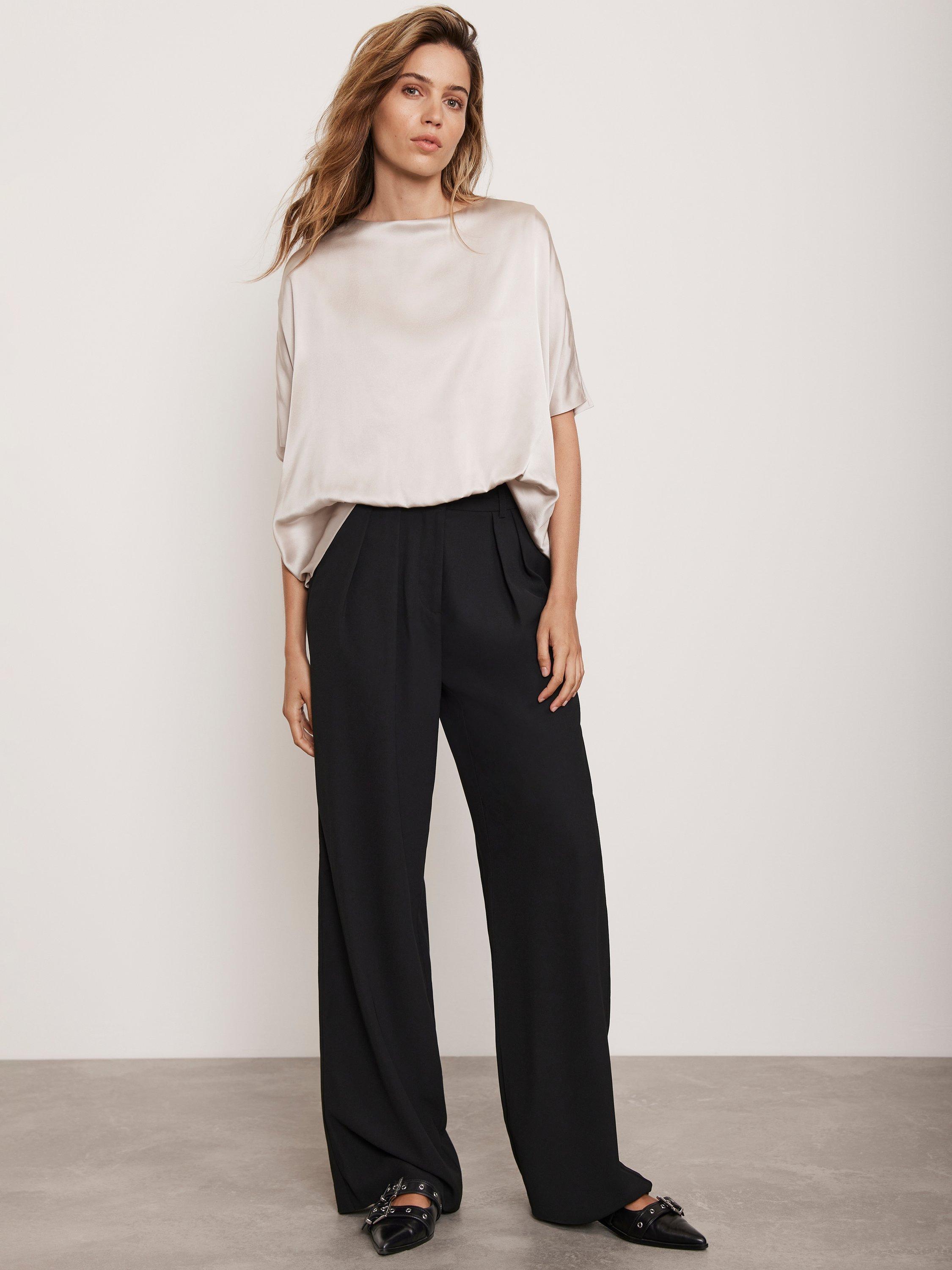 Product image 2 of 8, which shows Mint Velvet Silk Mix Blouson Top, Natural, L