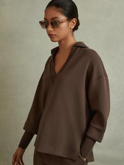 Reiss Bernie Polo Neck Top, Chocolate