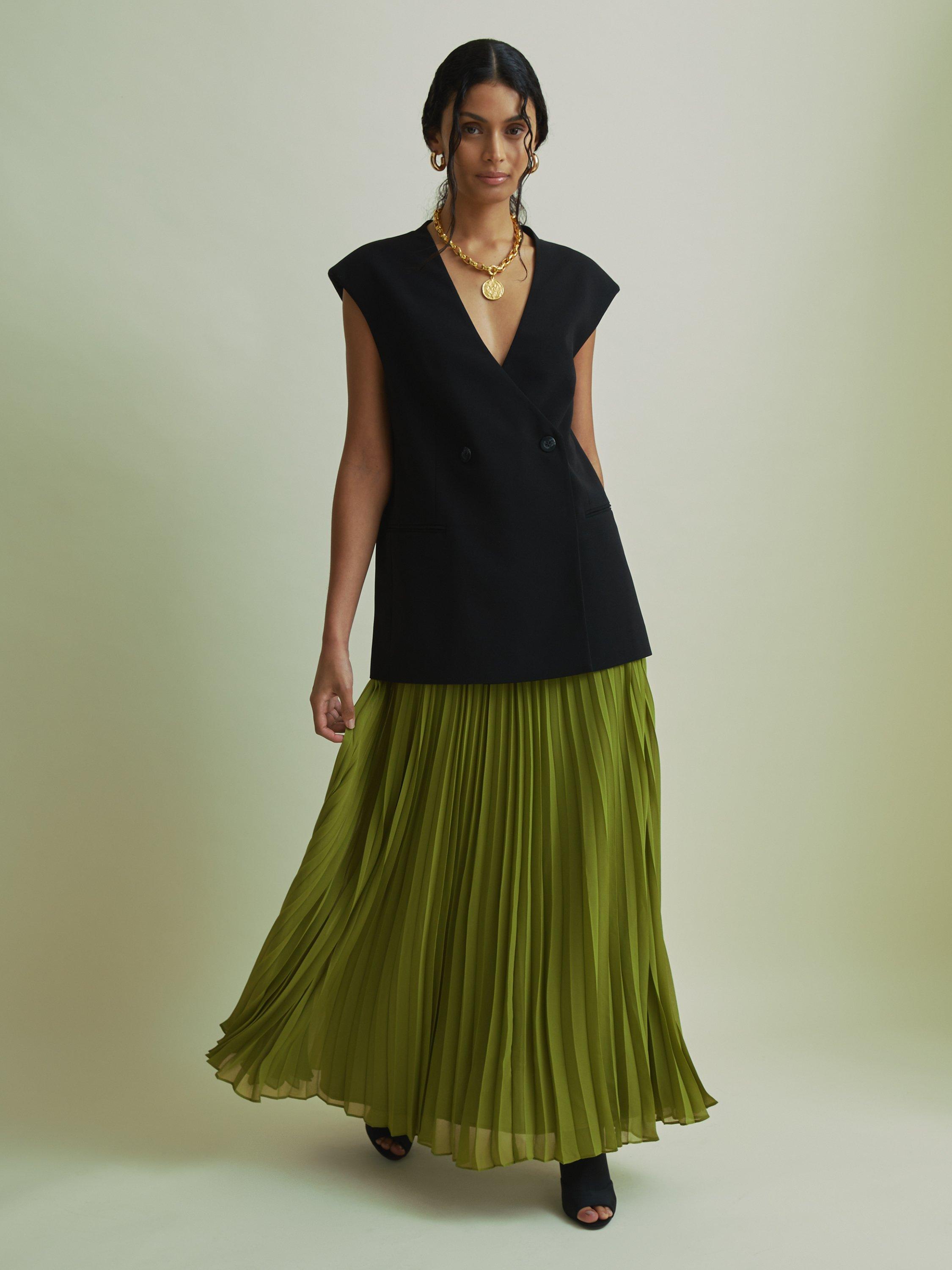 Khaki pleated maxi skirt best sale