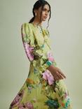 FLORERE Floral Blouson Sleeve Dress, Pale Green