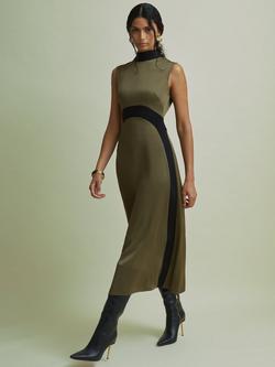 FLORERE Colour Block Midi Dress, Khaki/Black, Khaki/Black