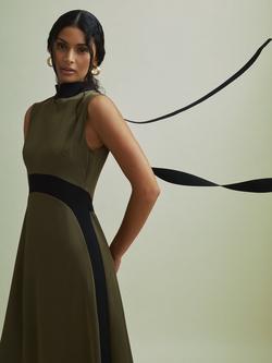FLORERE Colour Block Midi Dress, Khaki/Black - view 2, Khaki/Black