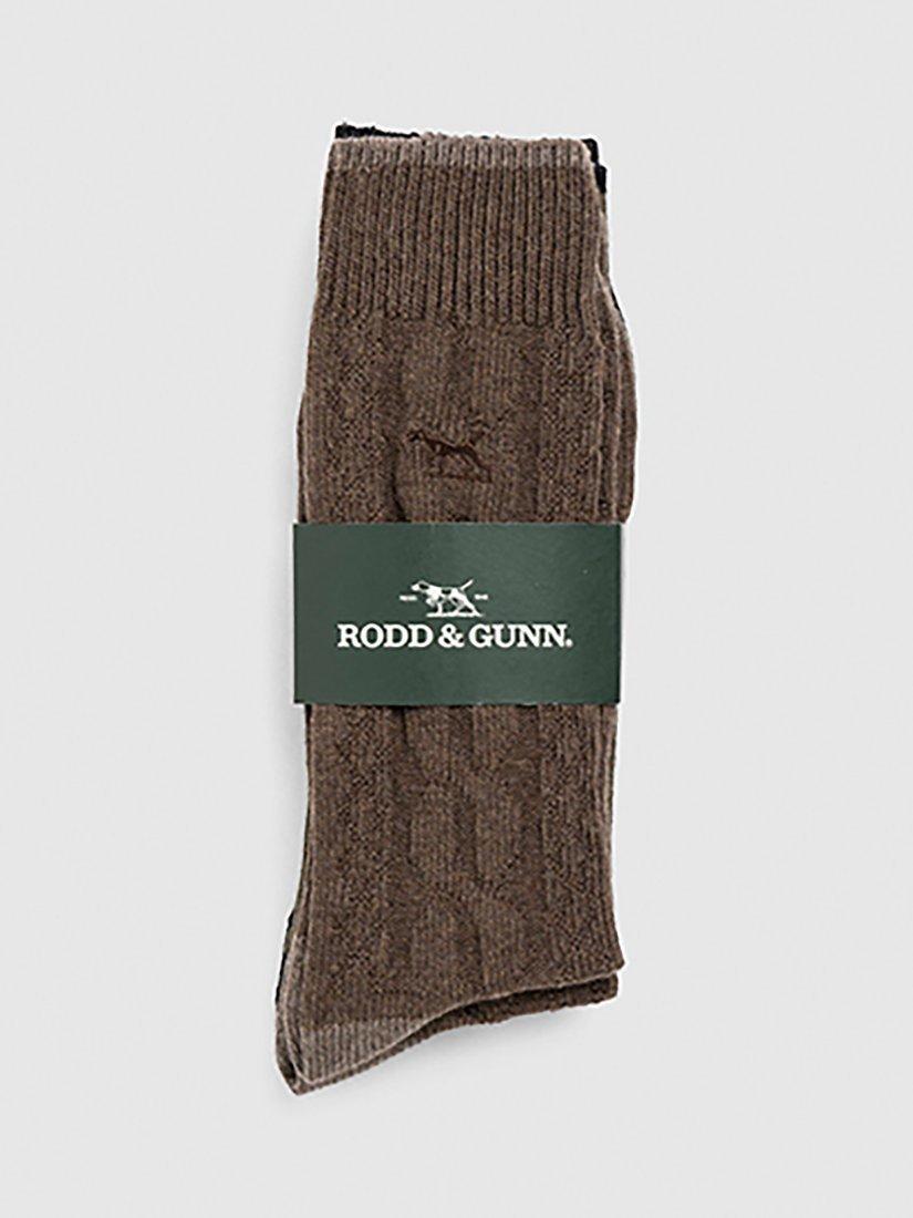 Product image 2 of 3, which shows Rodd & Gunn Dunedin Cotton Blend Cable Knit Socks, Pack of 2, Earth/ Olive, One Size
