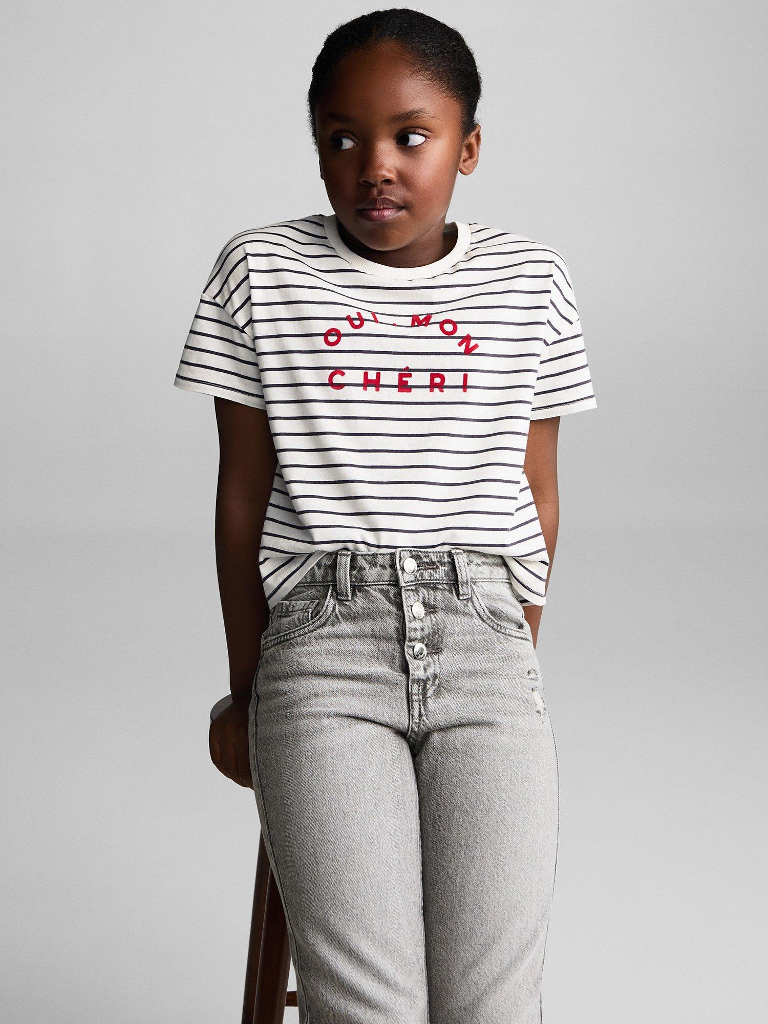 Product image 1 of 6, which shows Mango Kids' Greya Cotton Mom Jeans, Open Grey, 8 years