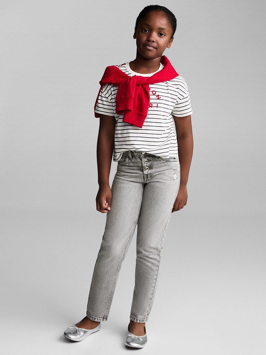 Product image 2 of 6, which shows Mango Kids' Greya Cotton Mom Jeans, Open Grey, 8 years