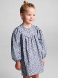 Mango Kids' Cotton Floral Long Sleeve Dress, Medium Blue/Multi