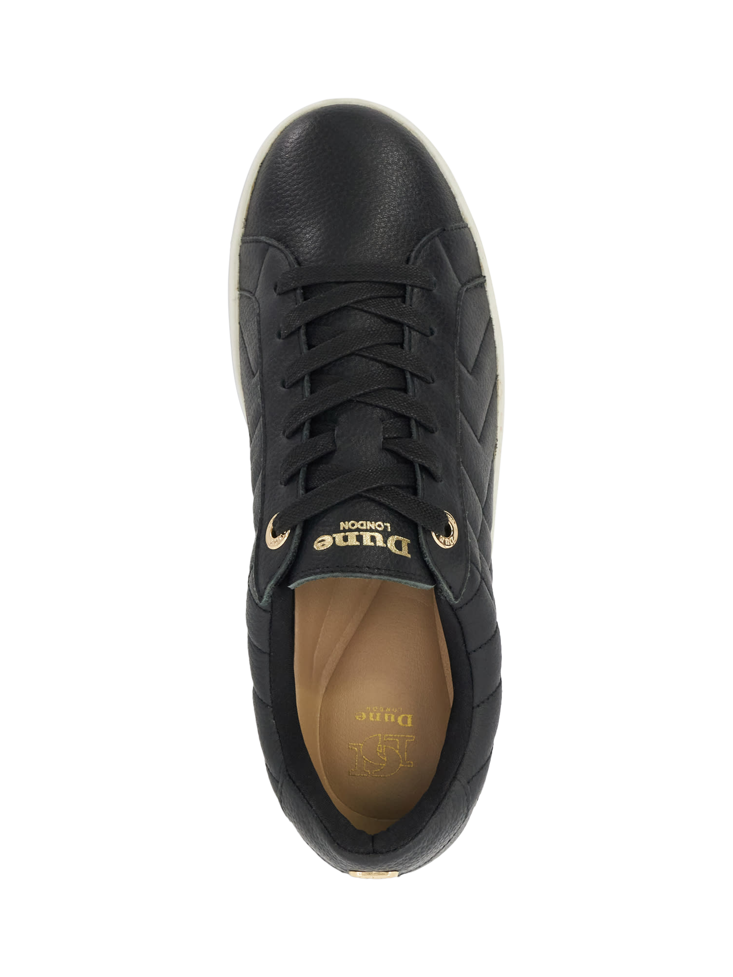Product image 2 of 6, which shows Dune London Egent Quilted Leather Flatform Trainers, Black, 3