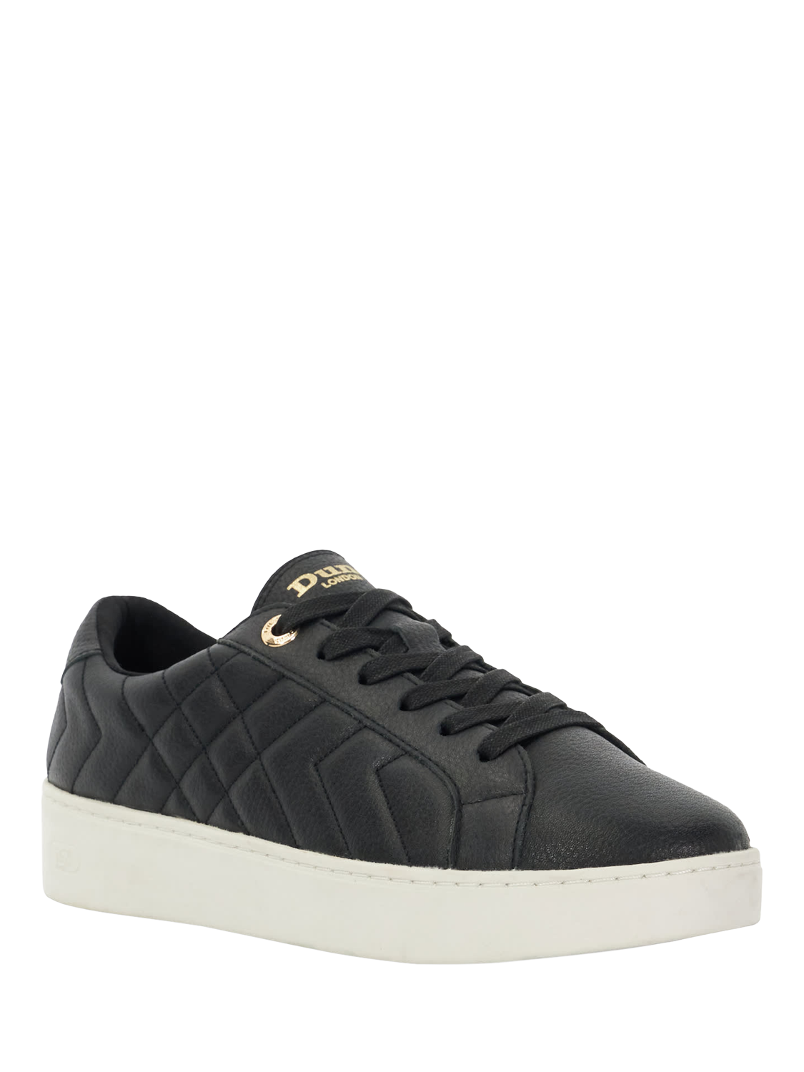 Product image 3 of 6, which shows Dune London Egent Quilted Leather Flatform Trainers, Black, 3