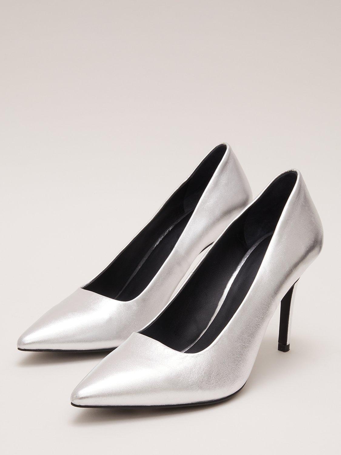 Product image 2 of 8, which shows Phase Eight Metallic Leather Pointed Court Shoes, Silver, EU36