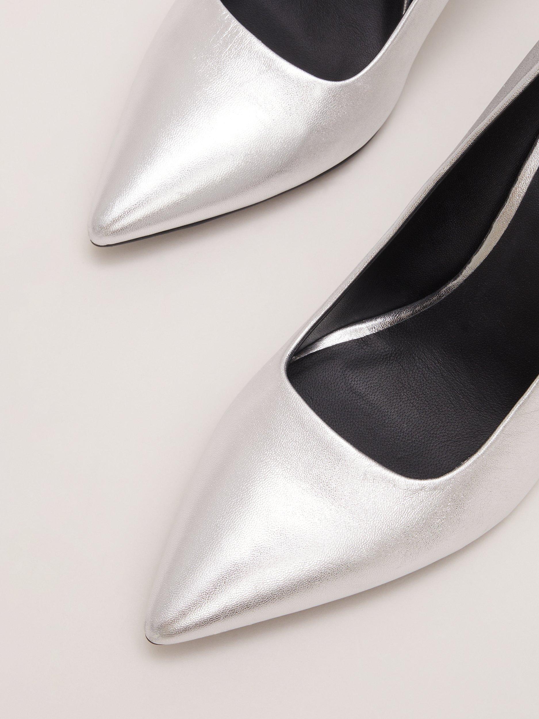 Product image 4 of 8, which shows Phase Eight Metallic Leather Pointed Court Shoes, Silver, EU36