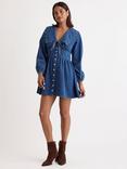 Nobody's Child Birdie Long Sleeve Organic Cotton Denim Mini Dress, Blue