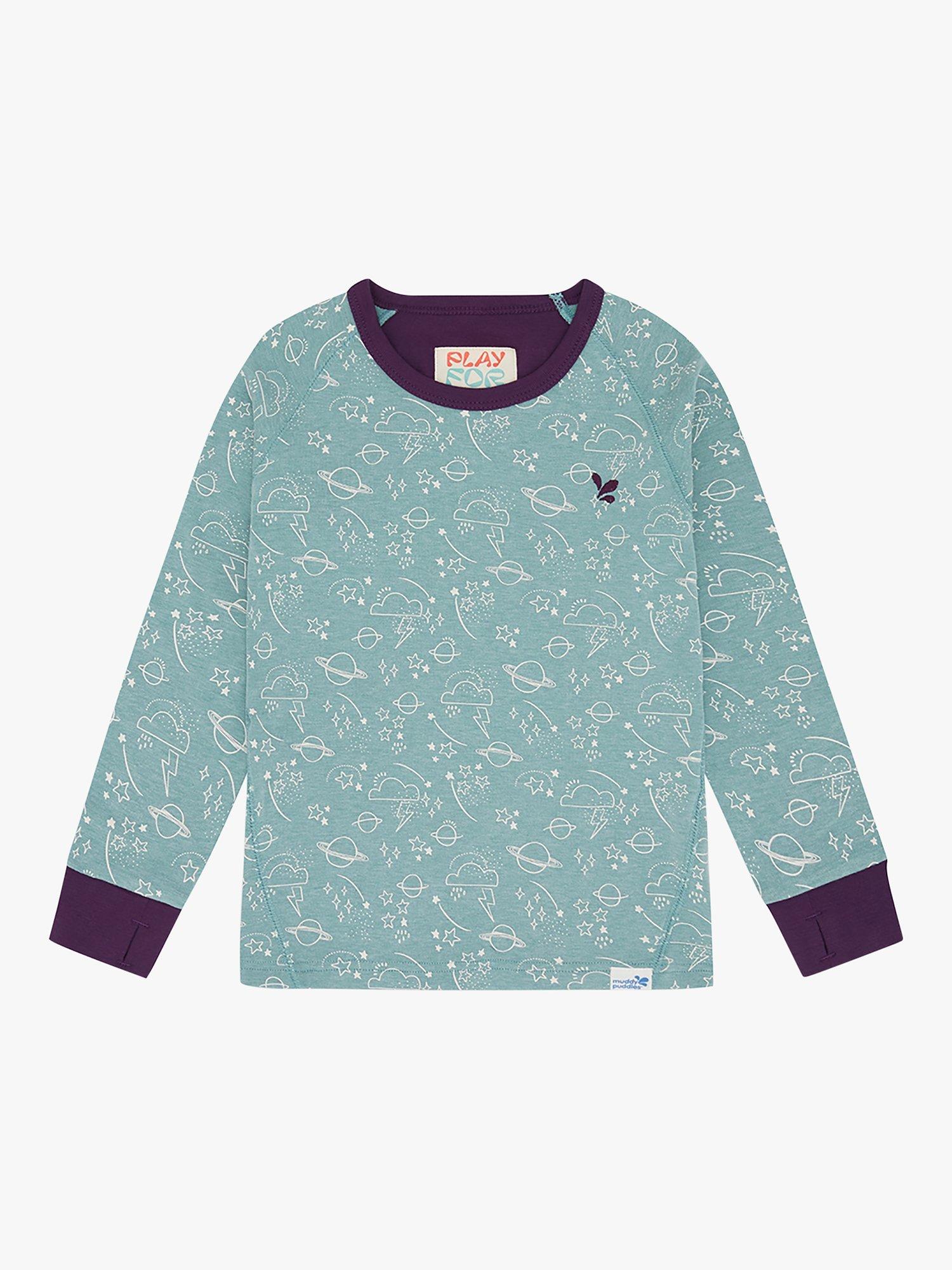 Muddy Puddles Kids' Thermal Baselayer Top, Sage Green/Multi