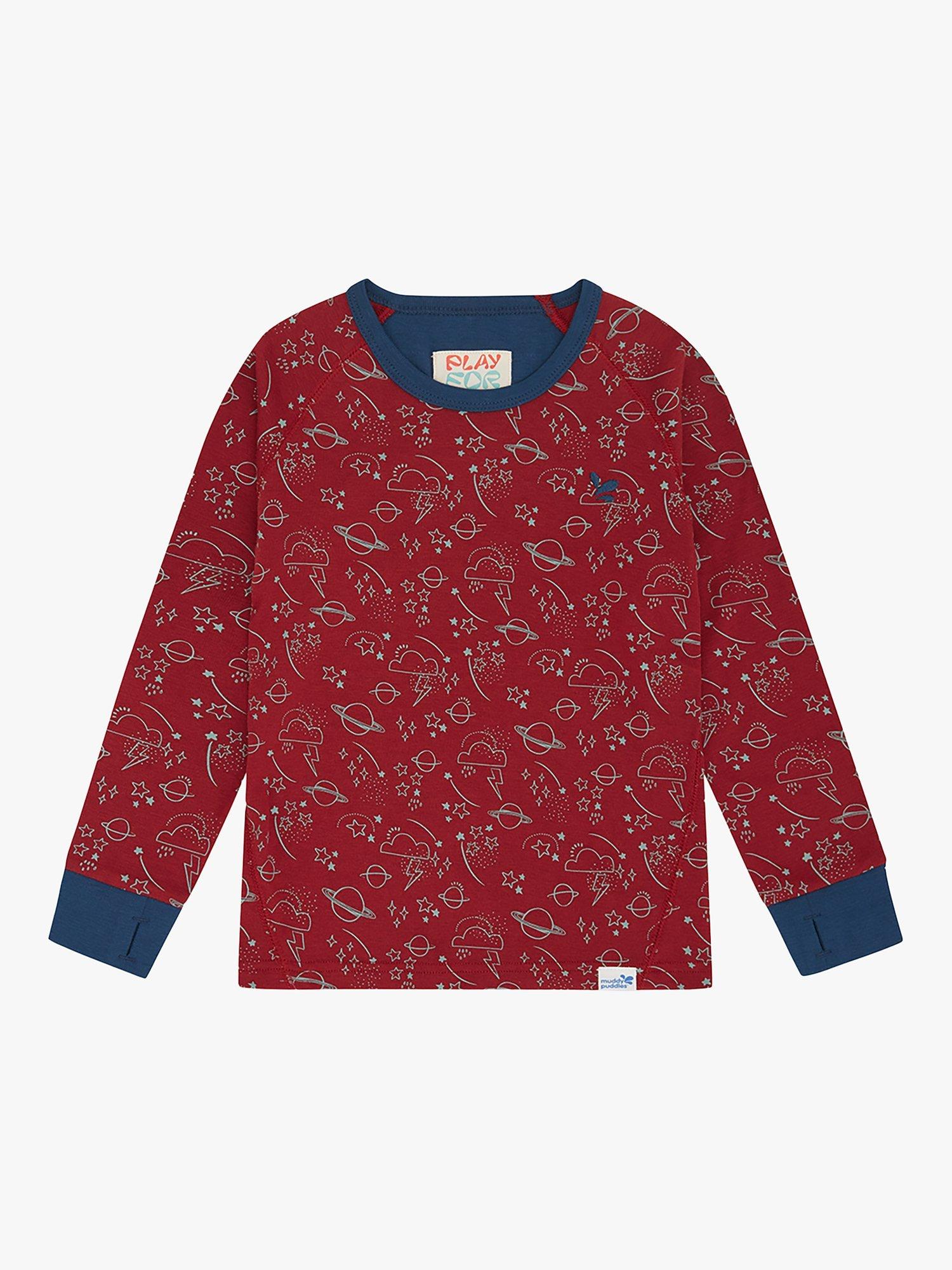 Muddy Puddles Kids' Thermal Baselayer Top, Red/Multi