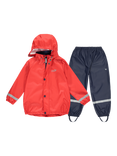 Muddy Puddles Kids' Waterproof Rainy Day Jacket & Trousers Set, Red/Navy