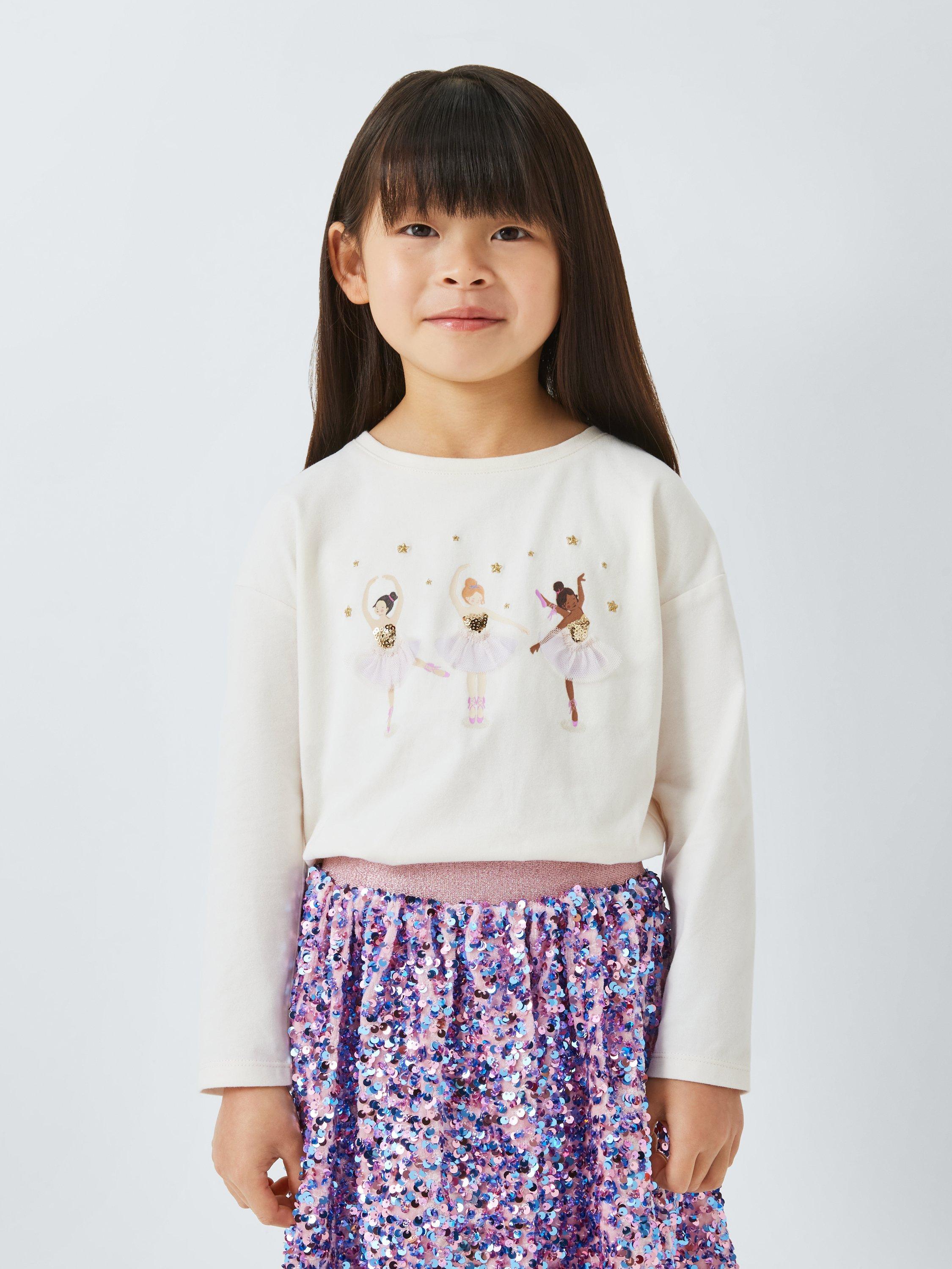 John Lewis Kids' Sequin Ballerinas Top, Cream