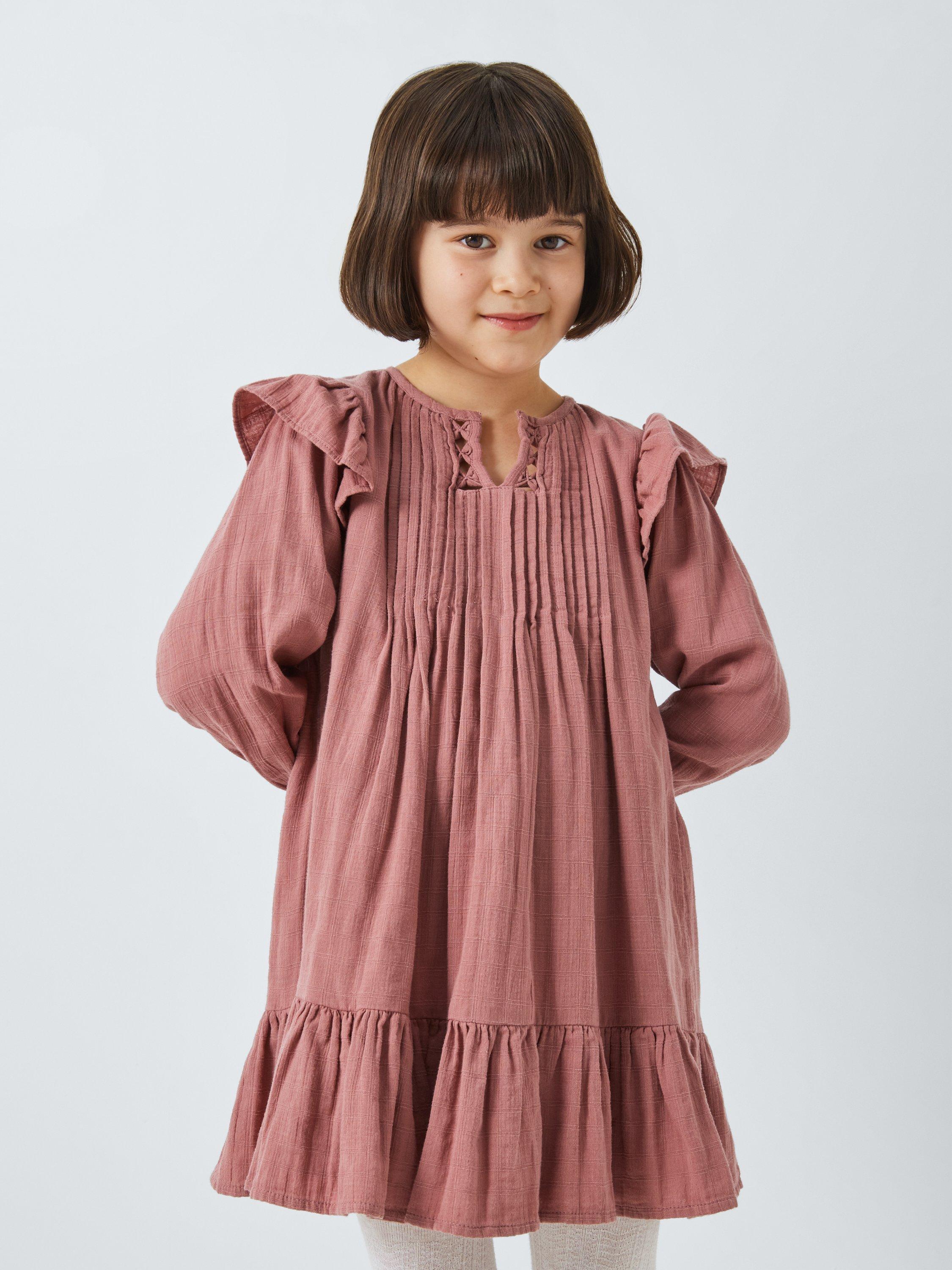 John Lewis Kids Notch Neck Ruffle Dress Dusty Pink