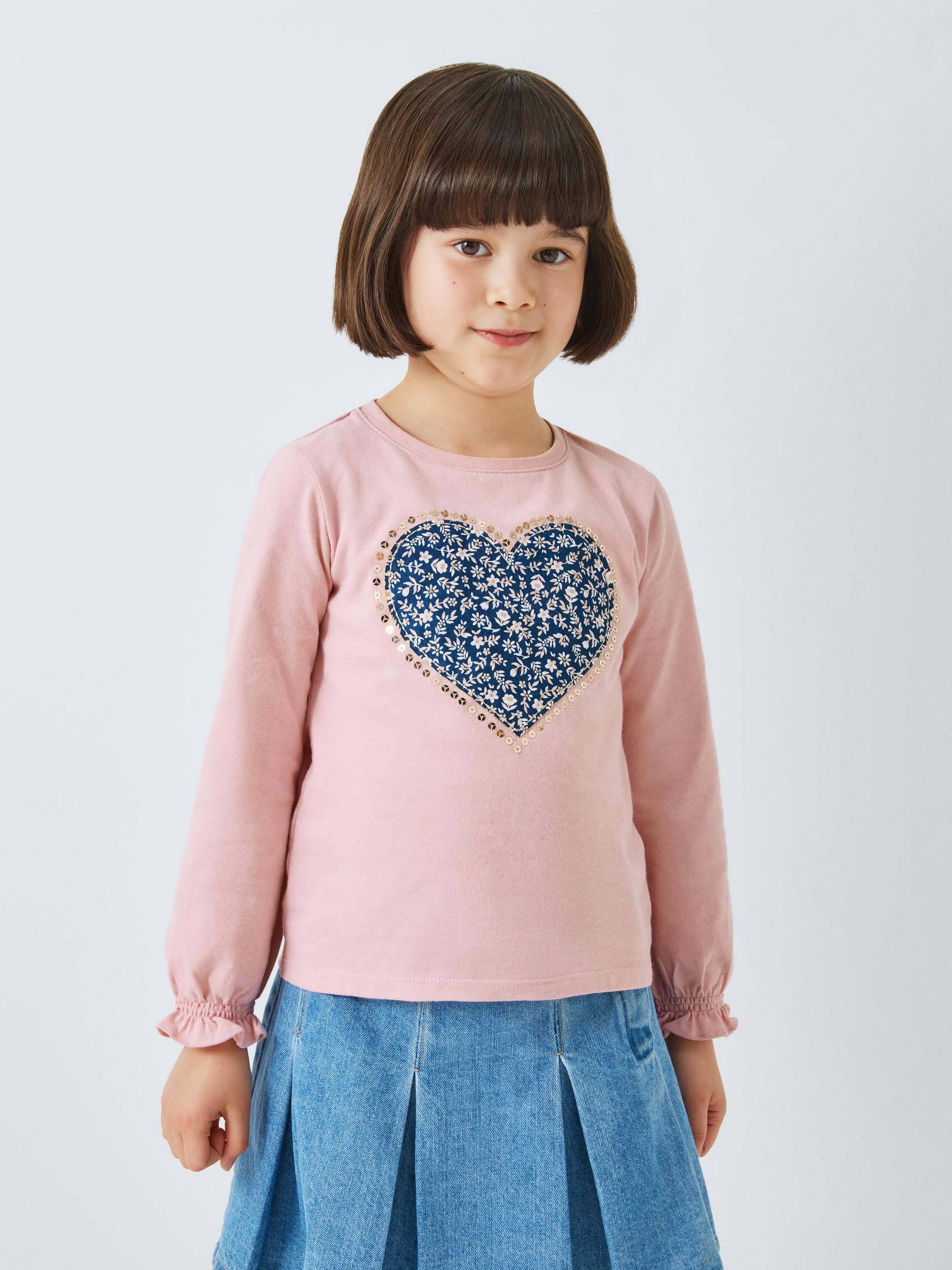 John Lewis Kids' Floral Heart Long Sleeve Top, Pink
