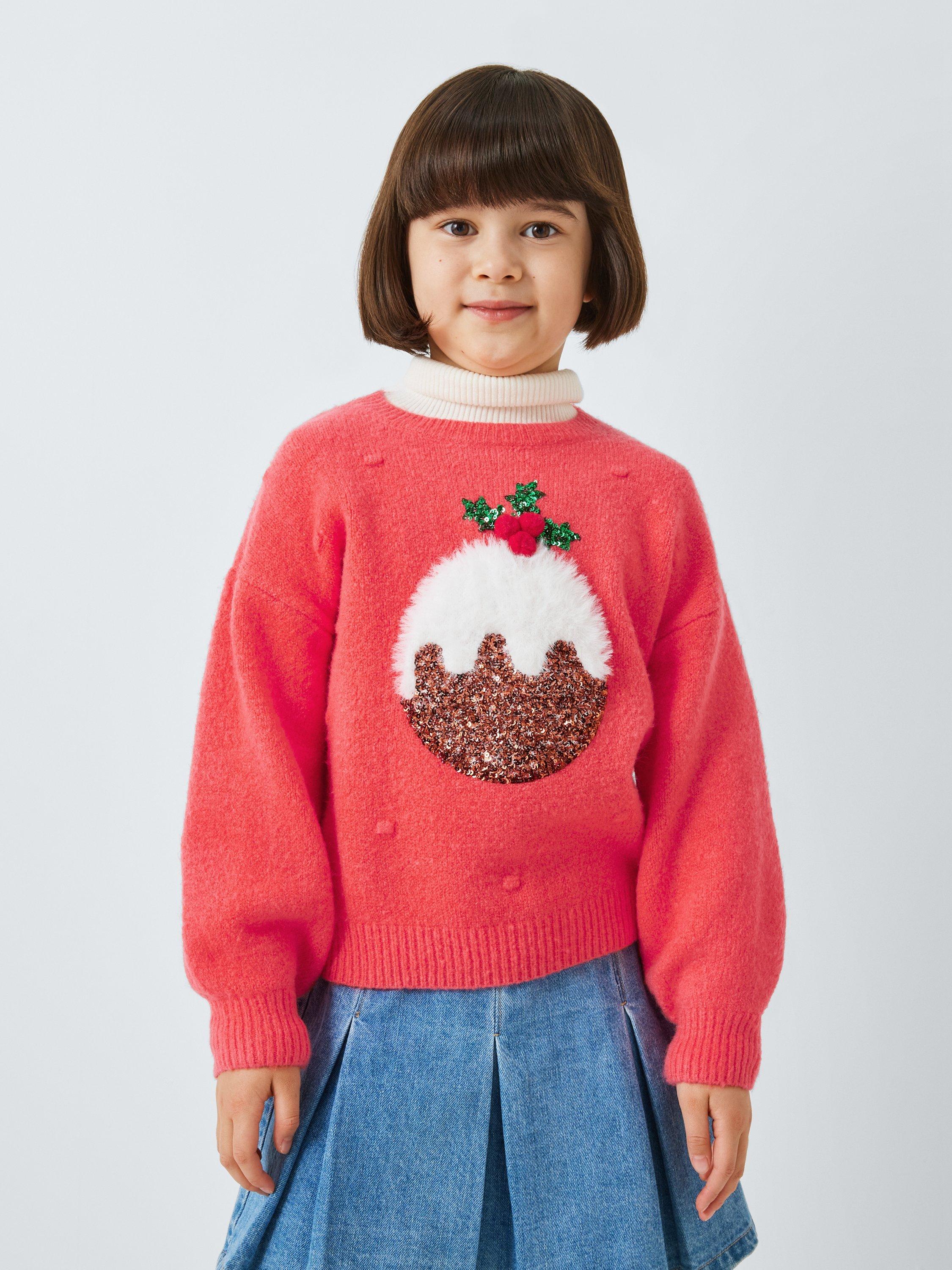 John Lewis Kids Sparkle Christmas Pudding Jumper Red