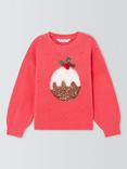 John Lewis Kids' Sparkle Christmas Pudding Jumper, Red