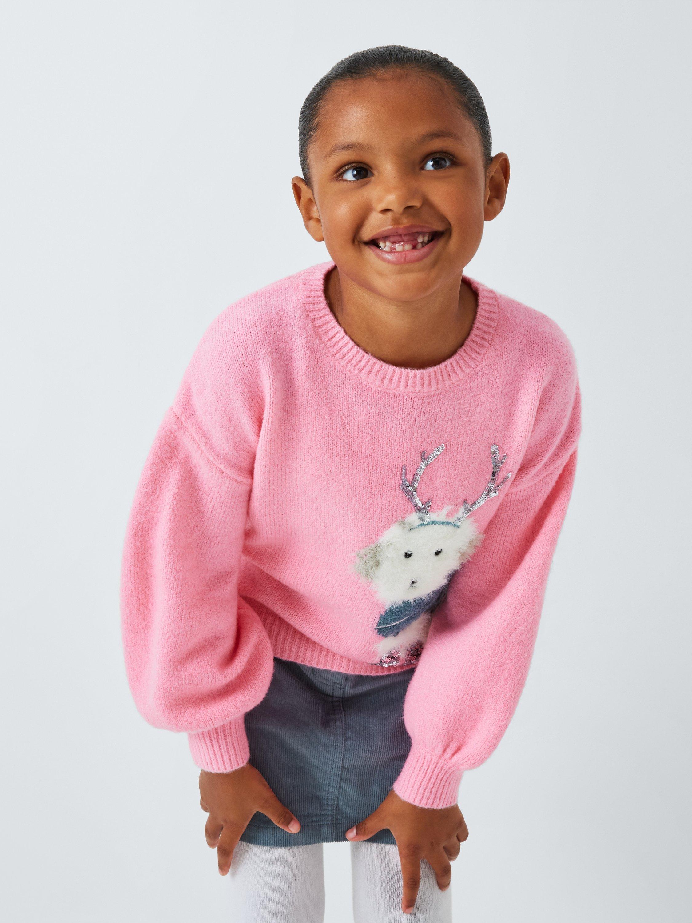 John Lewis Kids' Christmas Sequin Dog Jumper, Pink