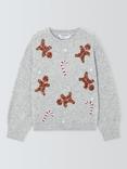 John Lewis Kids' Christmas Sequin Gingerbread Jumper, Grey