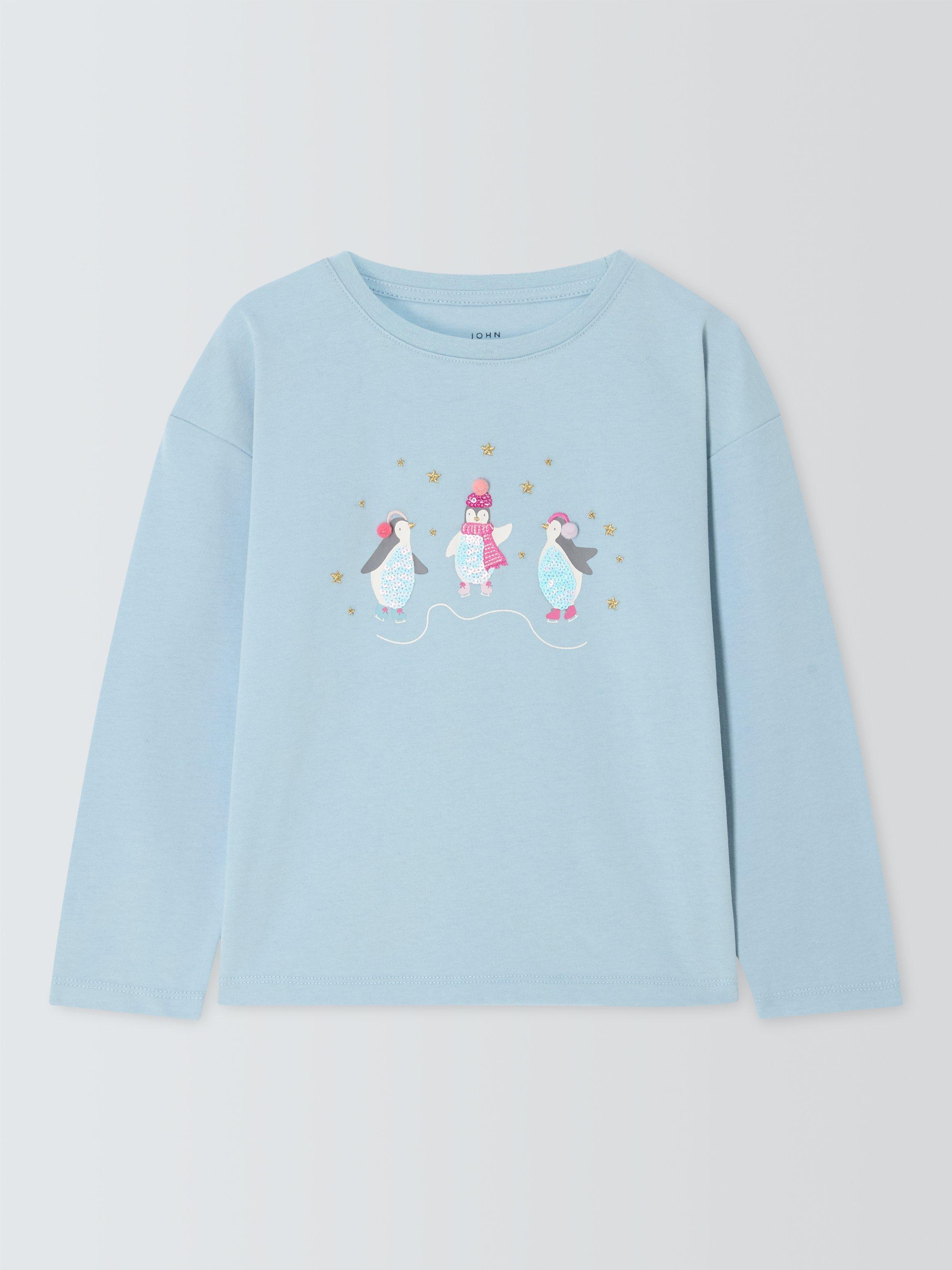 John Lewis Kids' Winter Penguins Top, Mid Blue, 7 years