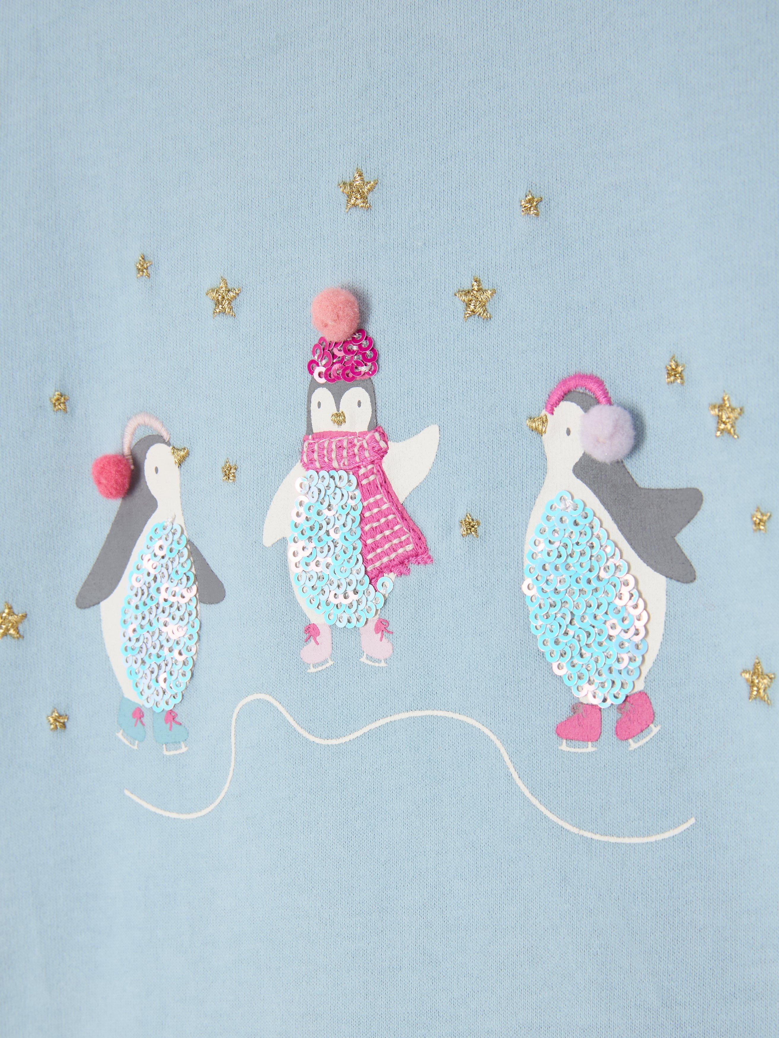 John Lewis Kids' Winter Penguins Top, Mid Blue