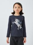 John Lewis Kids' Sequin Unicorn Long Sleeve Top, Navy