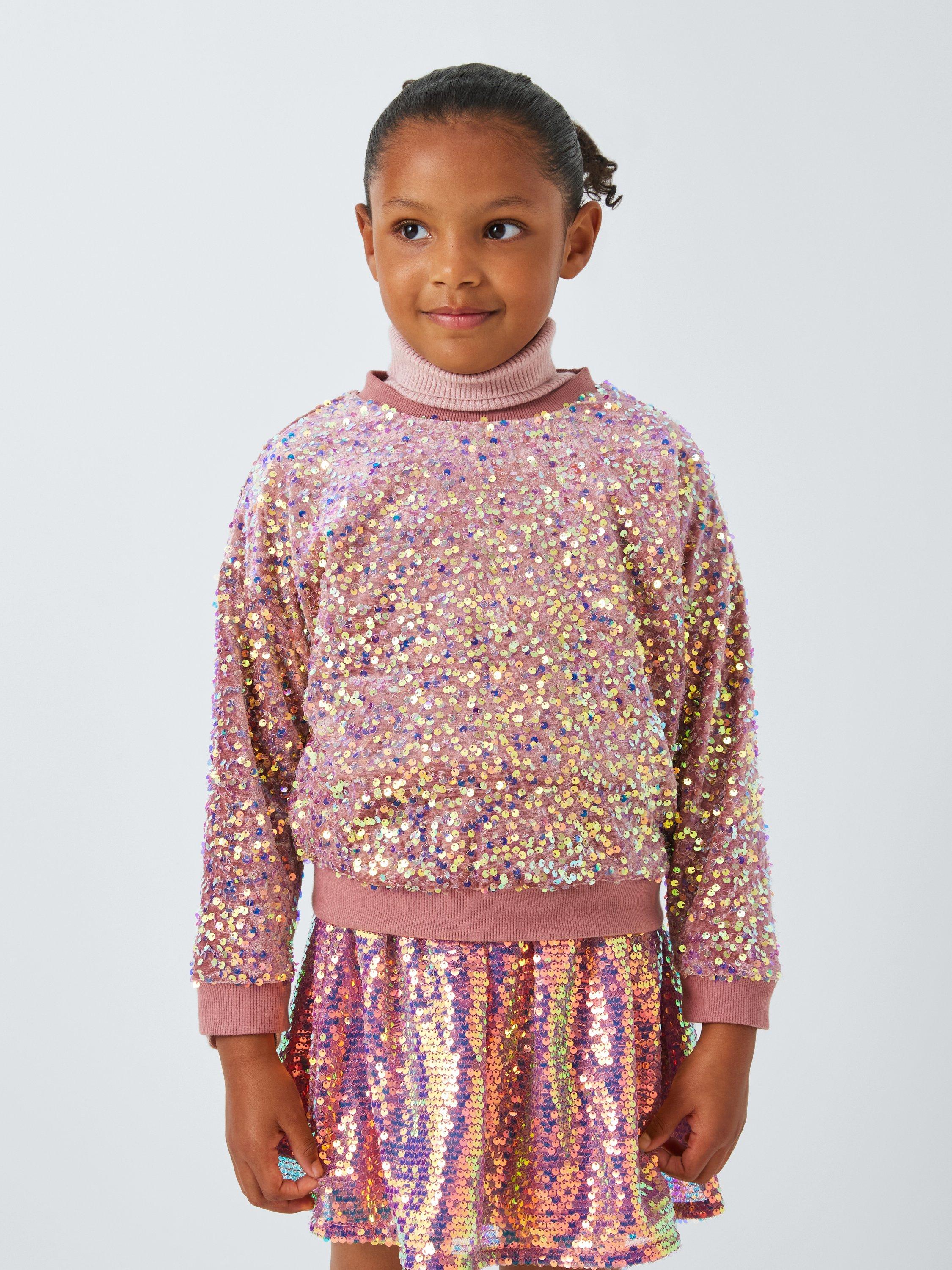 John Lewis Kids Cotton Sequin Sweatshirt Pink Multi