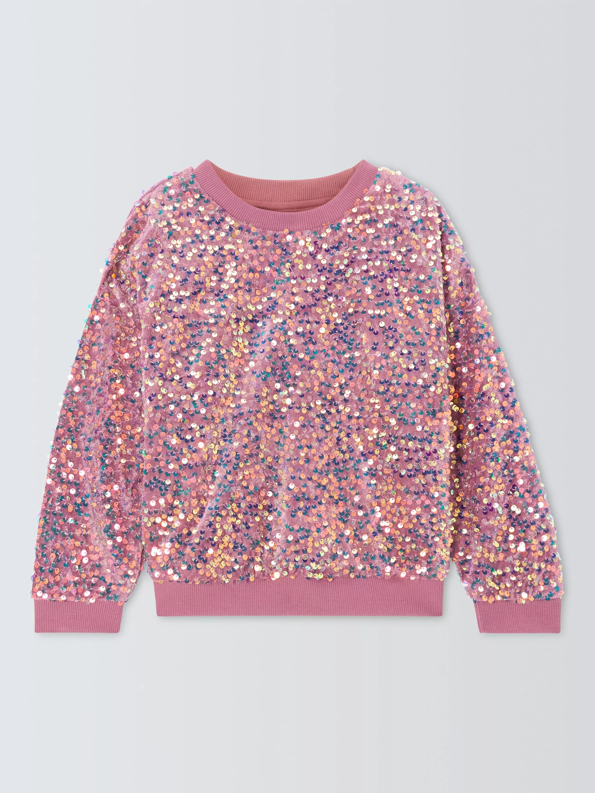 John Lewis Kids Cotton Sequin Sweatshirt Pink Multi