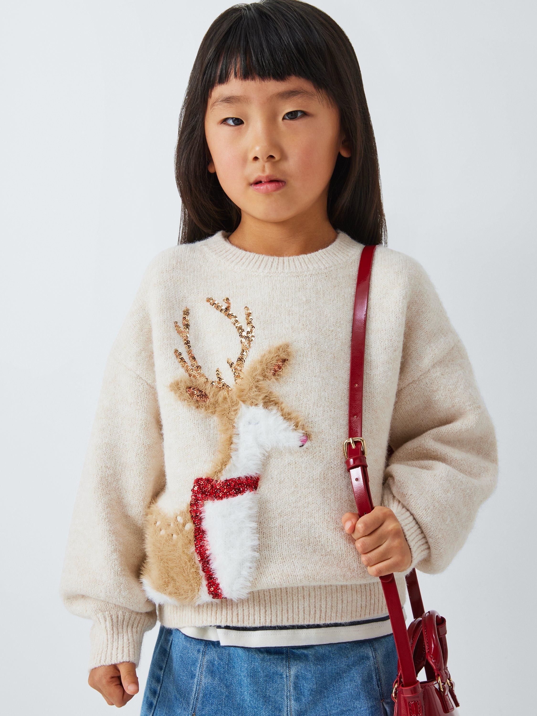 John Lewis Kids' Christmas Reindeer Jumper, Oatmeal