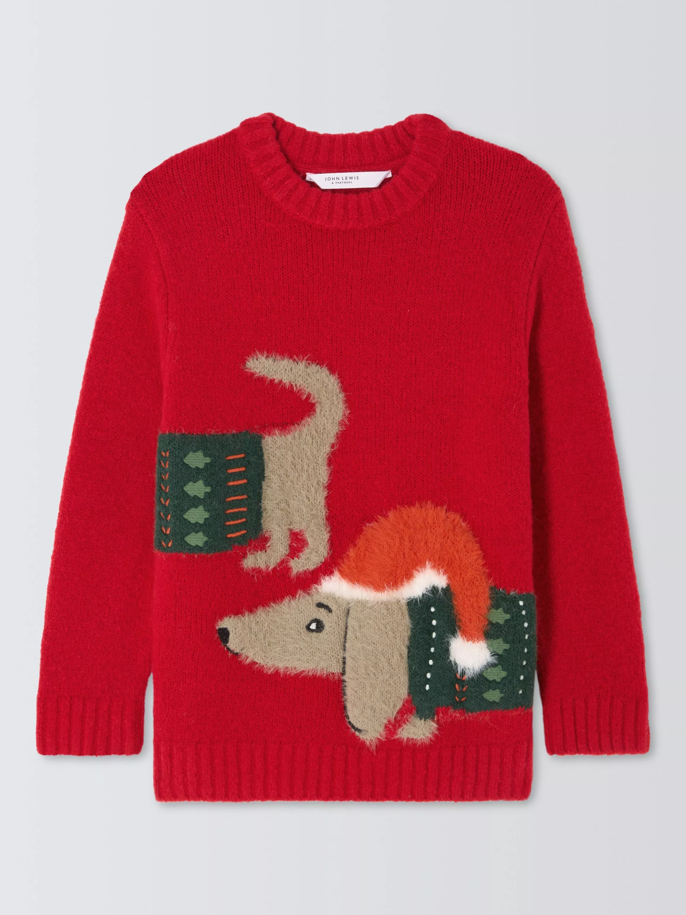 John Lewis Kids Sausage Dog Christmas Jumper Red