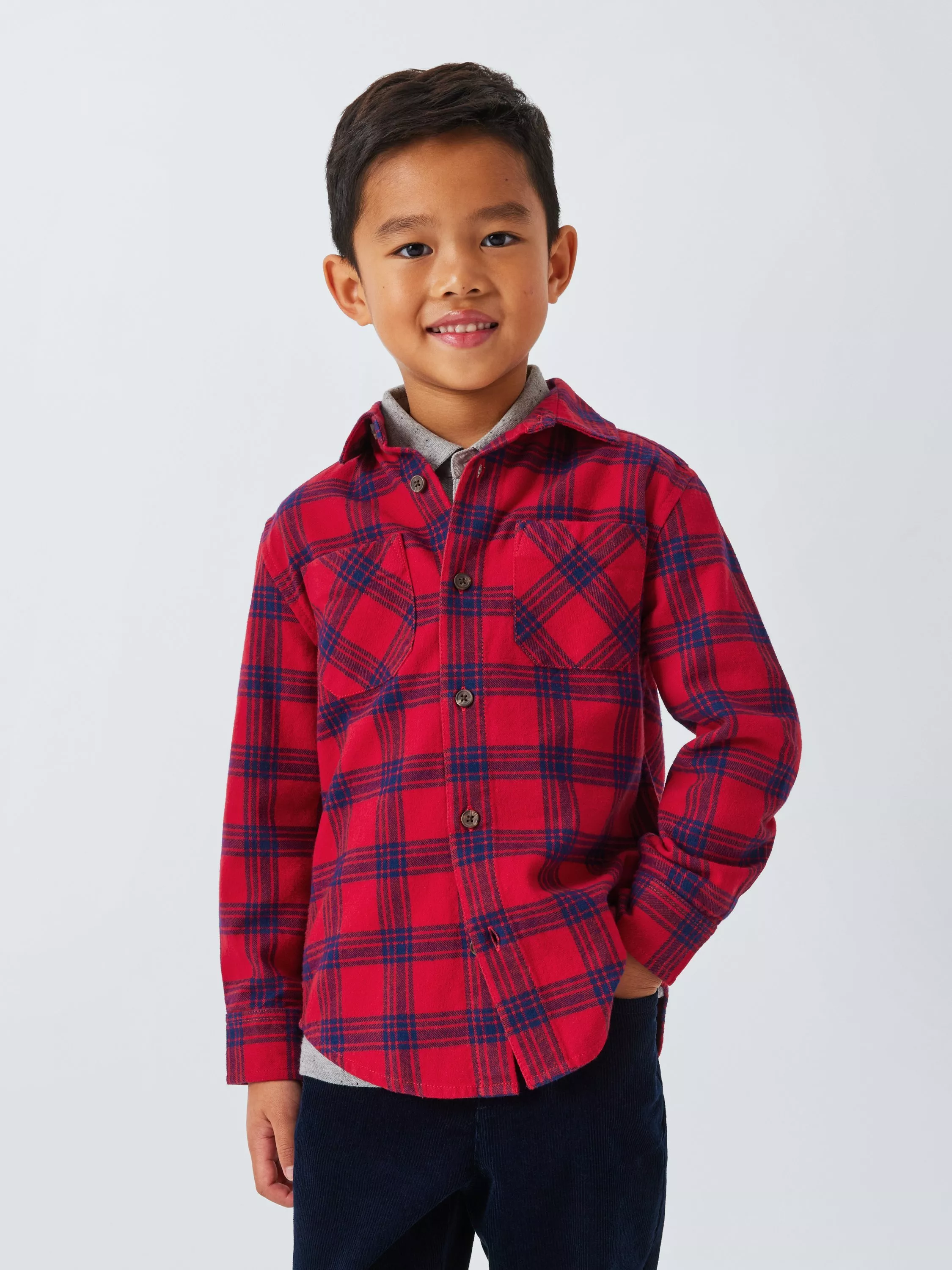 John Lewis Kids Check Long Sleeve Shirt Red