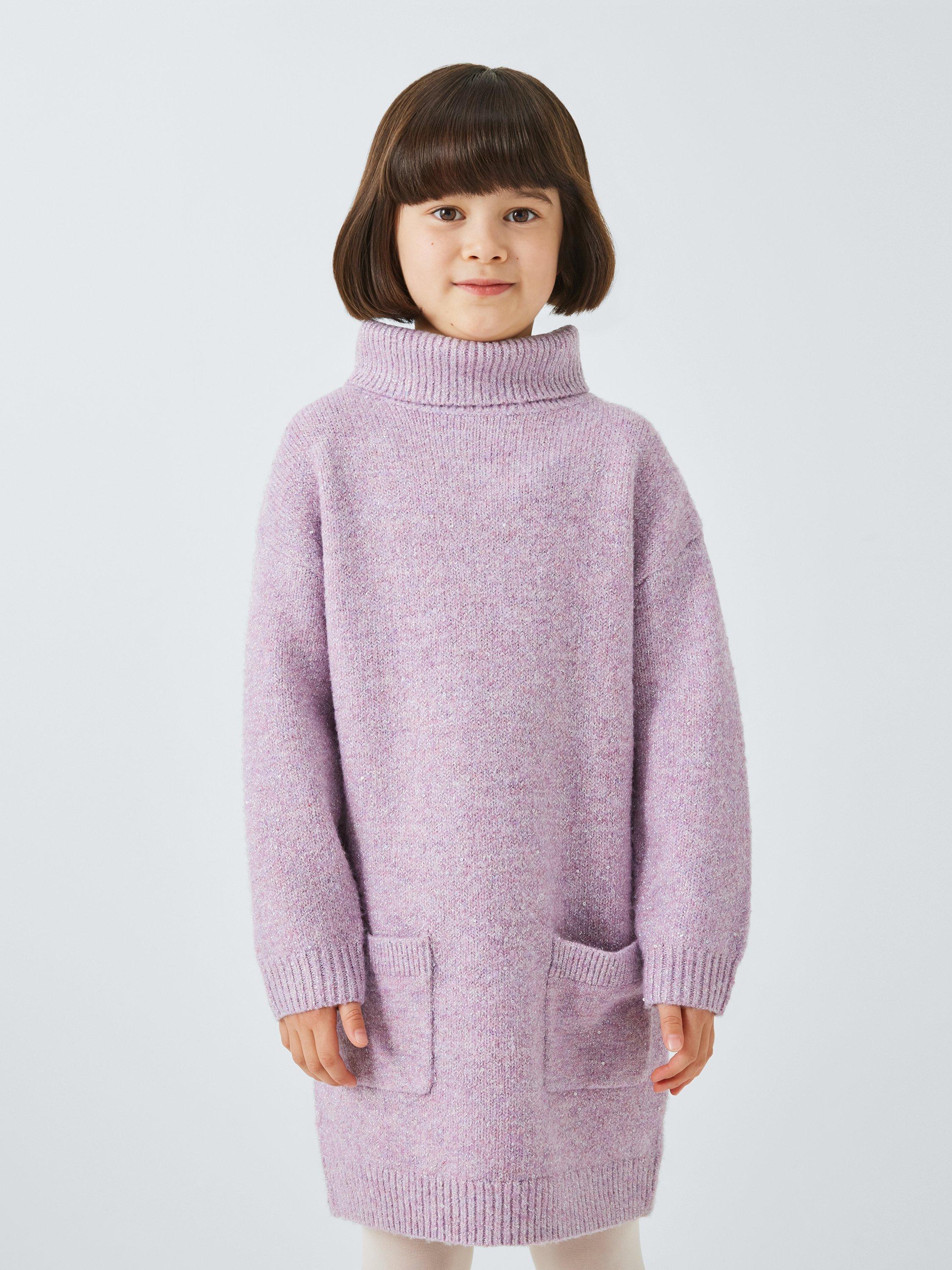 Product image 1 of 8, which shows John Lewis Kids' Glitter Knit Dress, Dusty Pink, 6 years