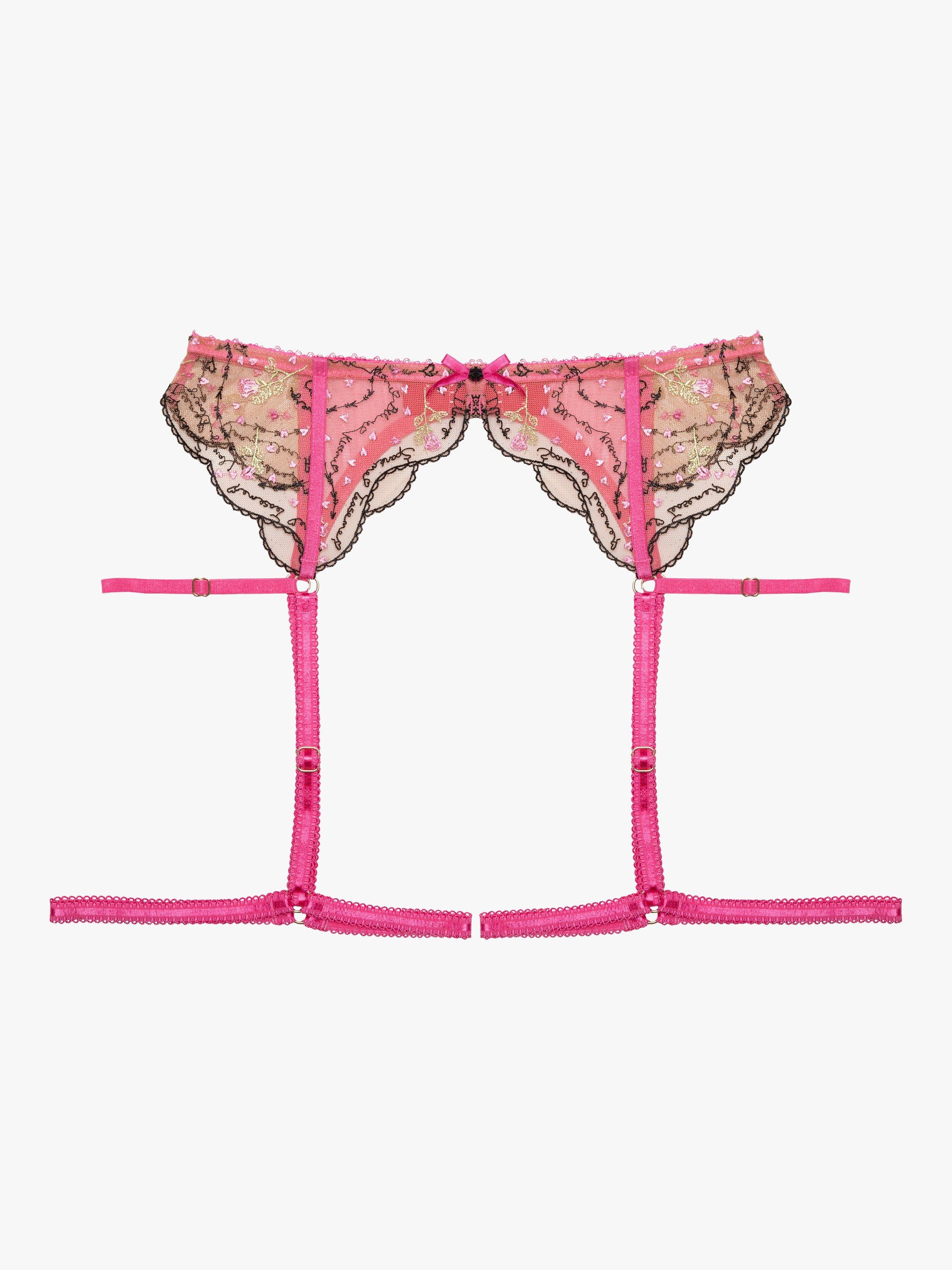 Playful Promises Spank Me Custom Embroidered Suspender Belt Pink