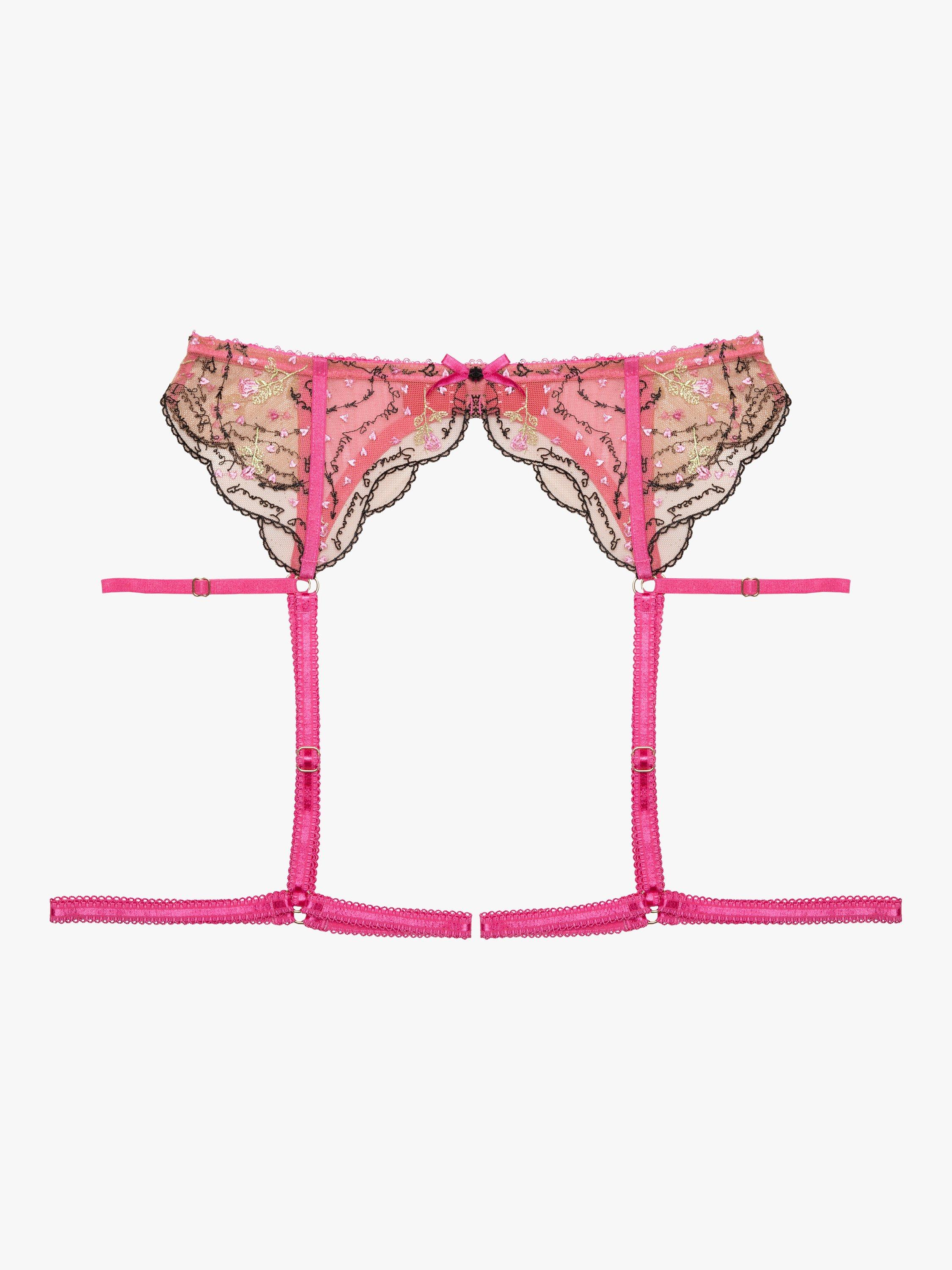 Playful Promises Spank Me Custom Embroidered Suspender Belt Pink