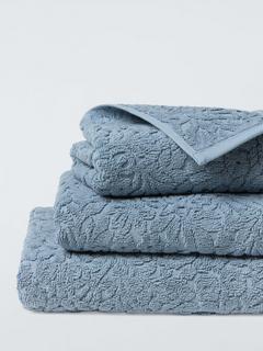 John Lewis Floral Jacquard Bath Sheet, Pacific