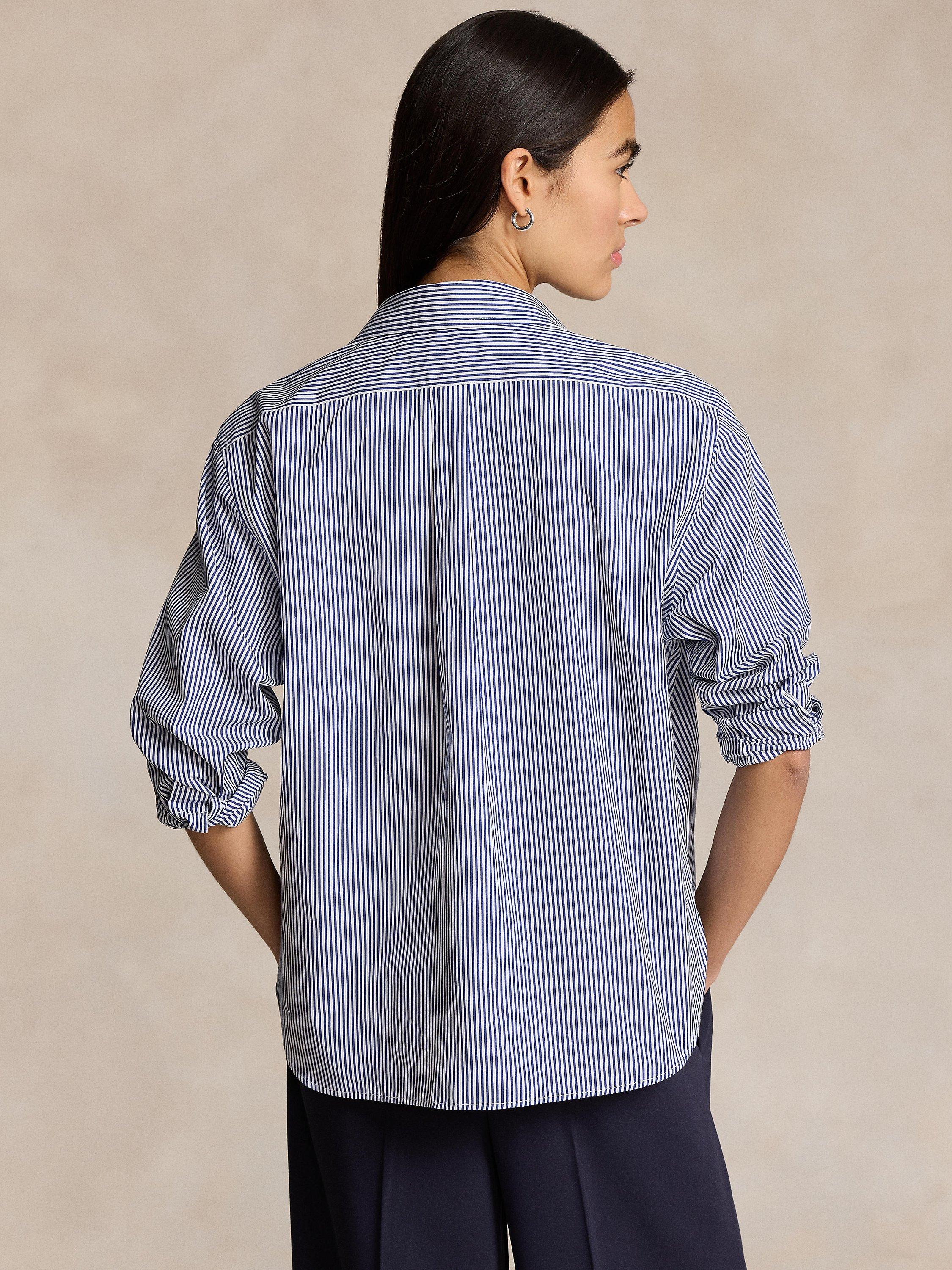 Product image 2 of 5, which shows Polo Ralph Lauren Oversize Stripe Shirt, White/Royal, XS