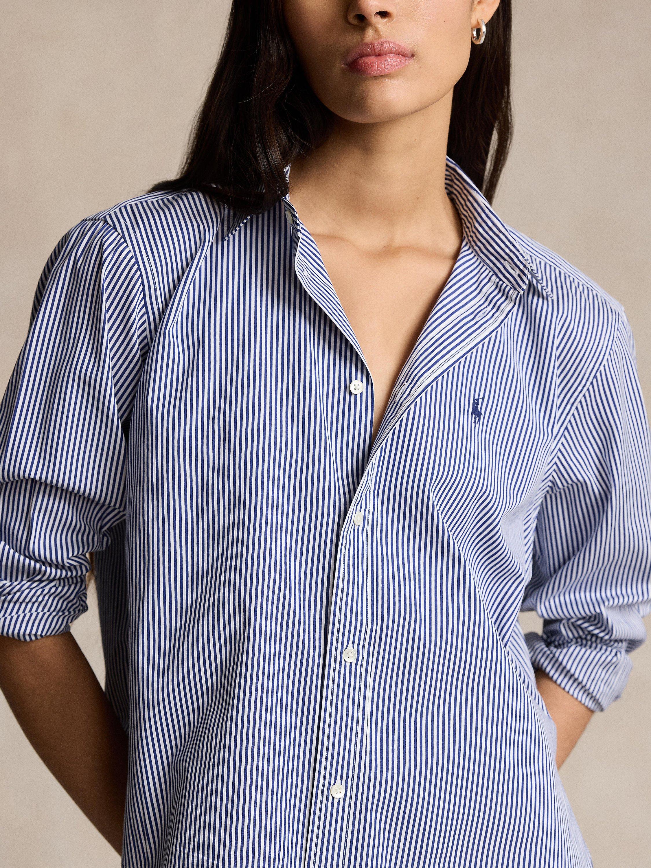 Product image 3 of 5, which shows Polo Ralph Lauren Oversize Stripe Shirt, White/Royal, XS