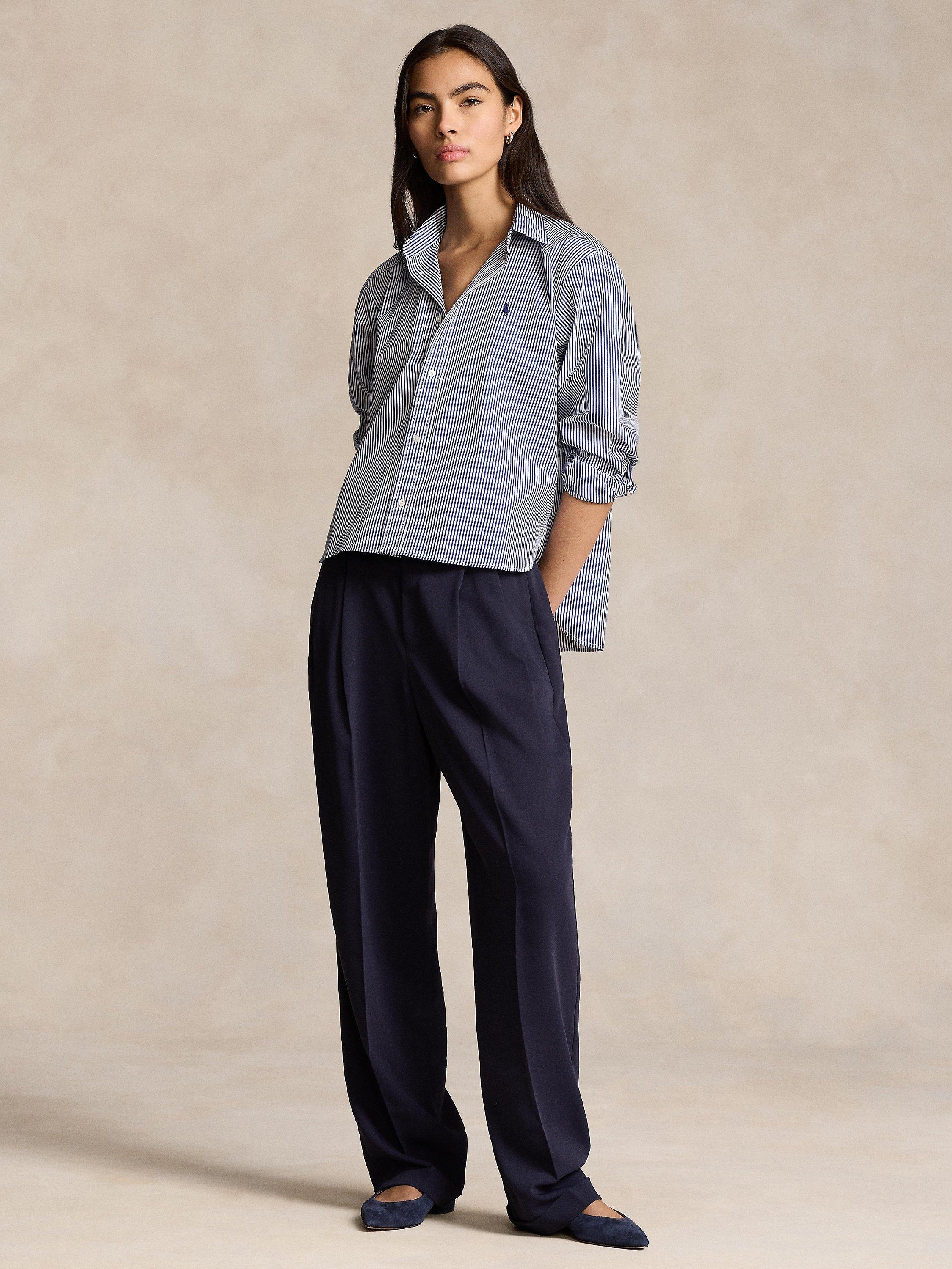Product image 4 of 5, which shows Polo Ralph Lauren Oversize Stripe Shirt, White/Royal, XS