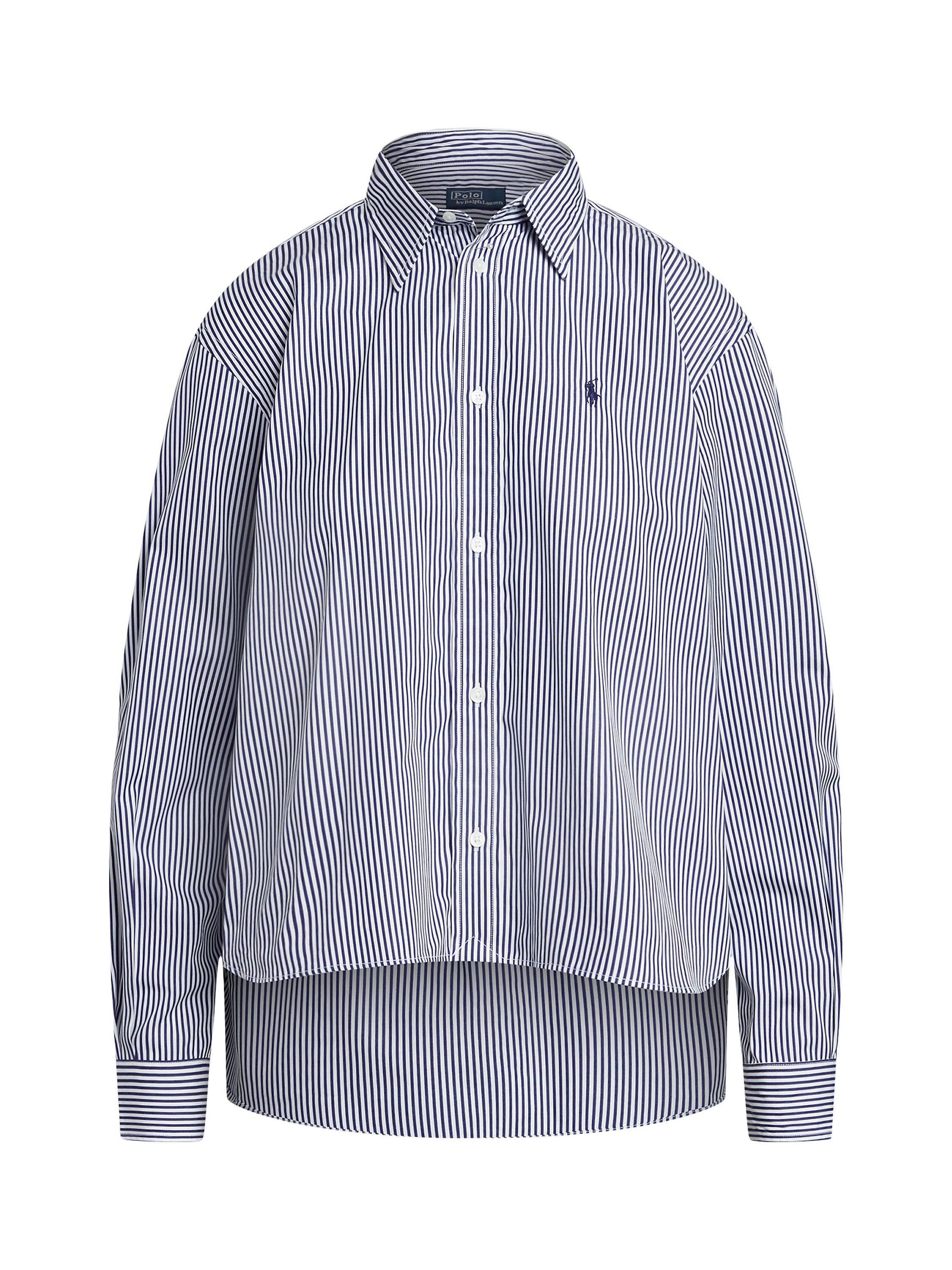 Product image 5 of 5, which shows Polo Ralph Lauren Oversize Stripe Shirt, White/Royal, XS