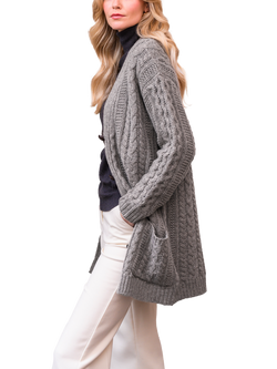 Celtic & Co. Wool Cable Boyfriend Cardigan, Taupe, Taupe