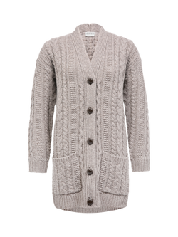 Celtic & Co. Wool Cable Boyfriend Cardigan, Taupe - view 2, Taupe