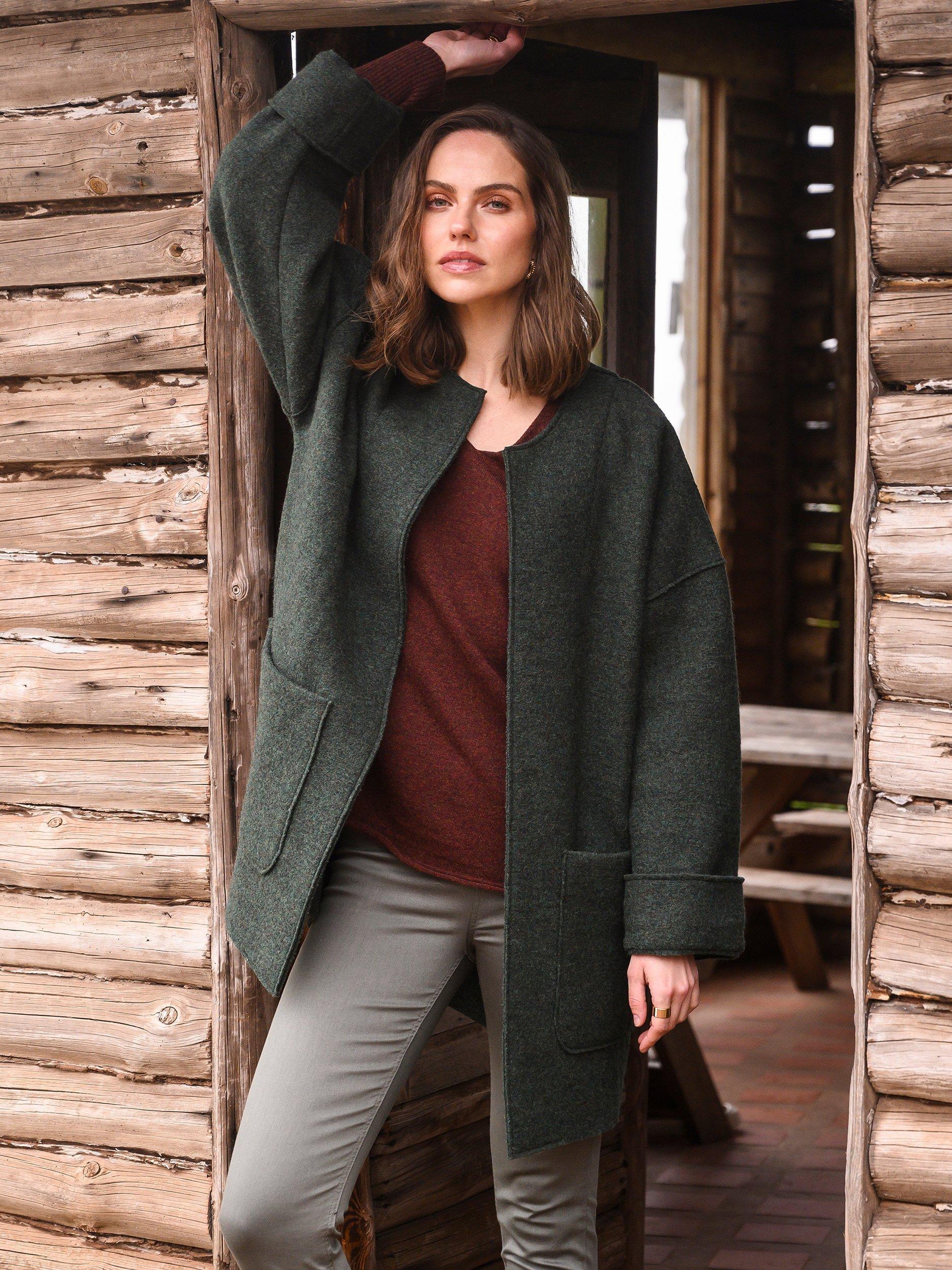 Celtic & Co. Boiled Wool Open Neck Cardigan, Pine