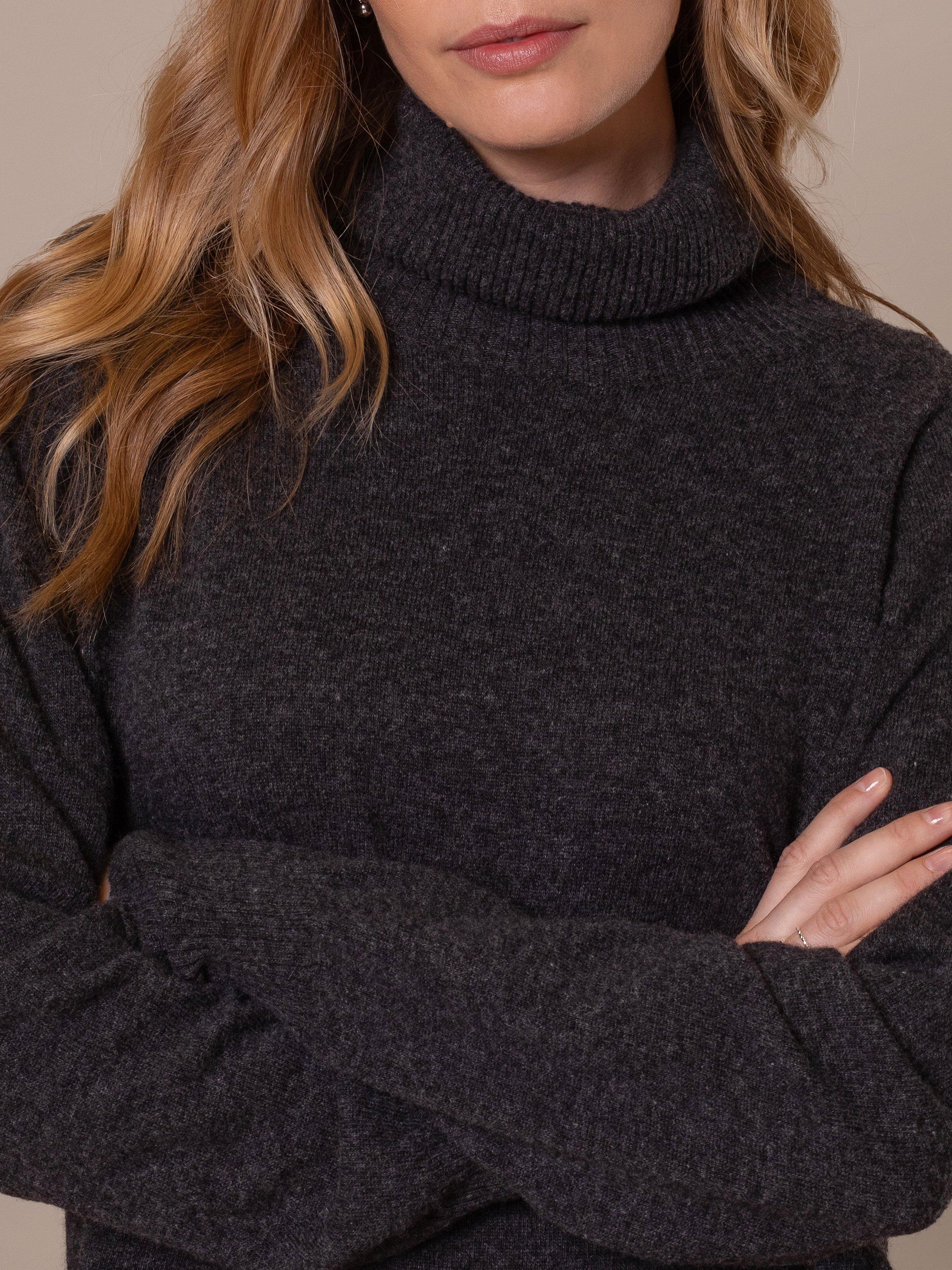 Product image 3 of 4, which shows Celtic & Co. Geelong Wool Roll Neck Jumper Dress, Charcoal, XS