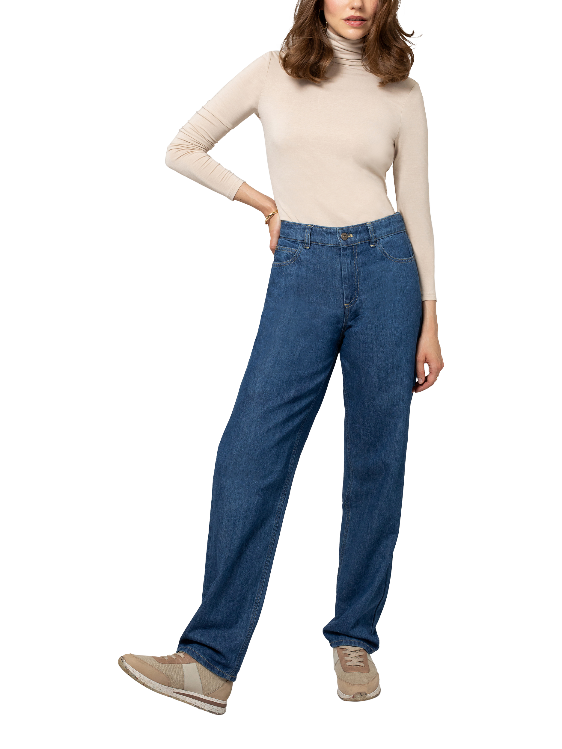 Product image 1 of 8, which shows Celtic & Co. Mid Rise Straight Cut Jeans, Indigo, 8