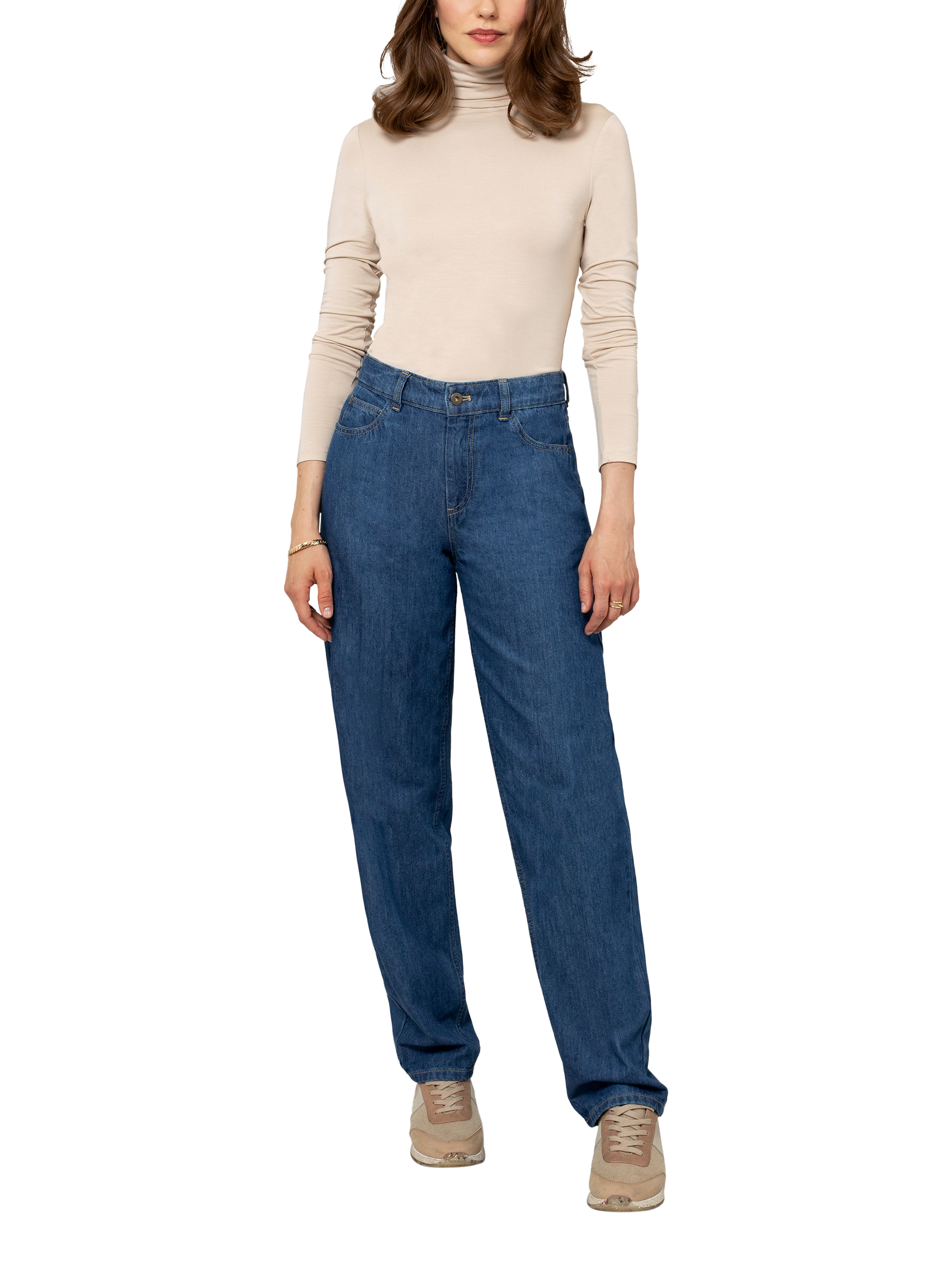 Product image 2 of 8, which shows Celtic & Co. Mid Rise Straight Cut Jeans, Indigo, 8