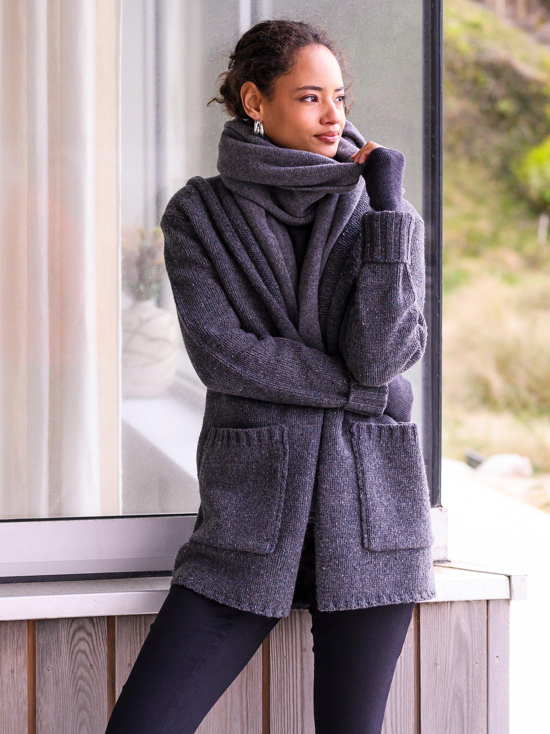 Celtic Co. Flecked Hooded Merino Wool Cardigan Charcoal