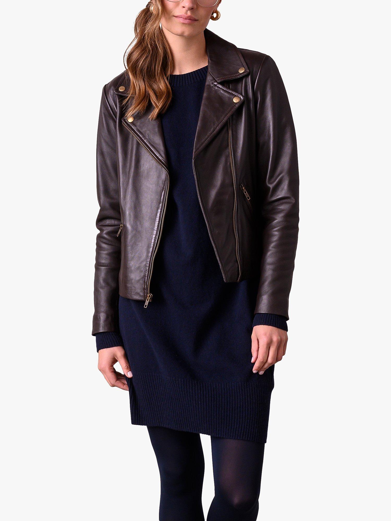 Product image 2 of 9, which shows Celtic & Co. Biker Leather Jacket, Ebony, 8
