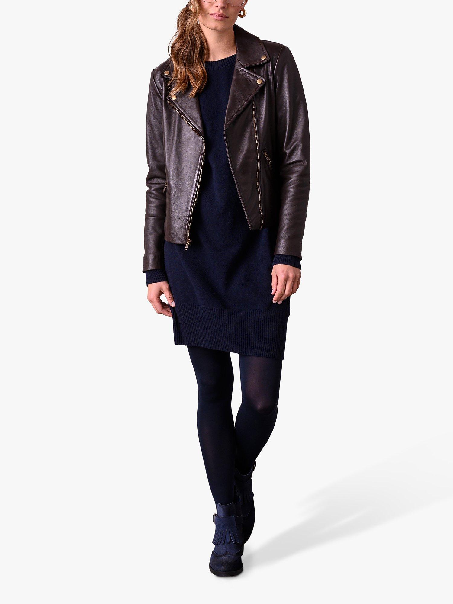 Product image 3 of 9, which shows Celtic & Co. Biker Leather Jacket, Ebony, 8